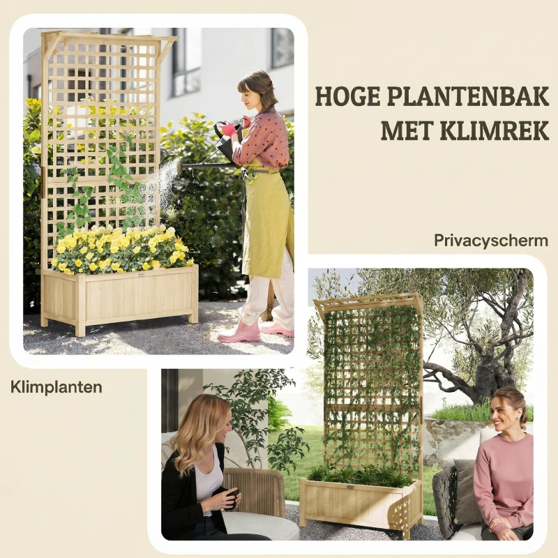 Outsunny Verhoogde plantenbak met spalier en dak, plantenbak, bloembed, weerbestendig, hout, 90 x 45 x 183 cm, naturel hout
