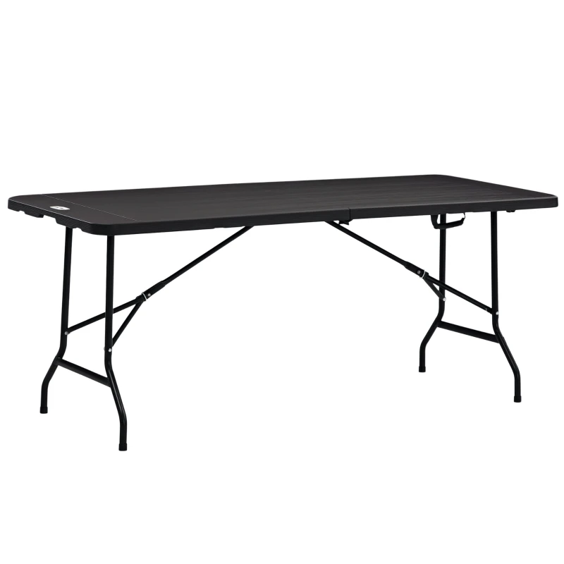 Outsunny Folding Garden Dining Table for 6, Rectangular Outdoor Dining Table with HDPE Tabletop, Foldable Garden Table with Steel Frame for Balcony, Porch, Charcoal Grey
