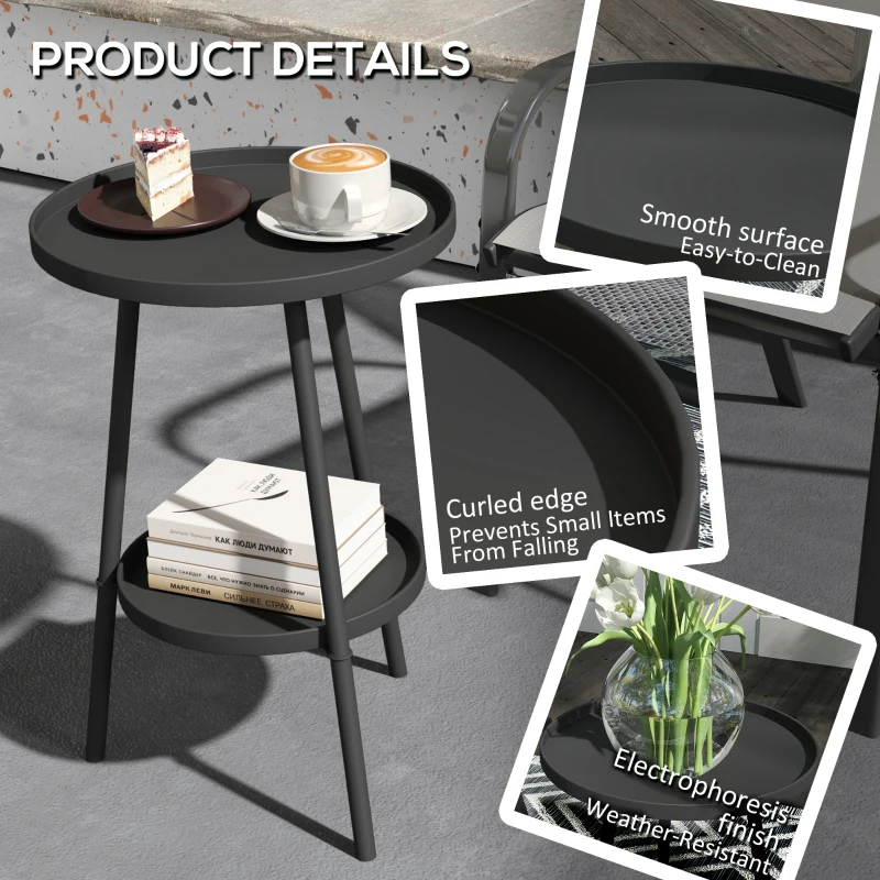 Outsunny Two-Tier Metal Garden Table - Black