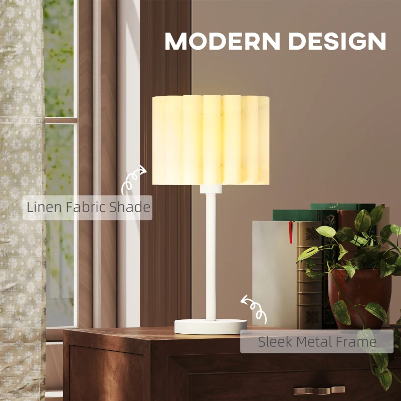 HOMCOM Bedside Table Lamp, Round Desk Lamp with Wave Lampshade, On-Off Switch for Bedroom, Living Room, Office, E27 Holder without Bulb (40W Max), White