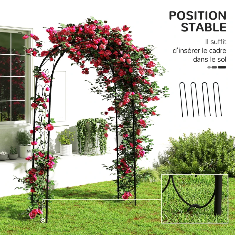 Outsunny Garden Arch Rose Arch Wrought-Iron Style dim. 125L x 37l x 230H cm Epoxy Steel Black for Climbing Plants