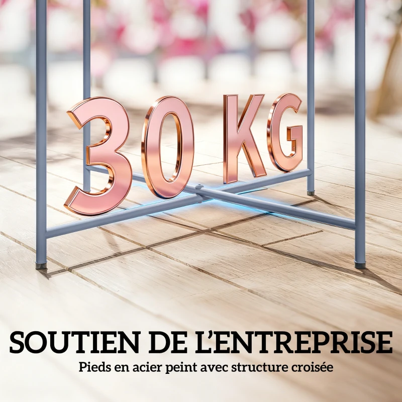 Outsunny Table Basse Ronde Table d'Appoint Plateau Amovible avec Bord Relevé Pieds Pliables en Métal Ø46x50cm Bleu Gris