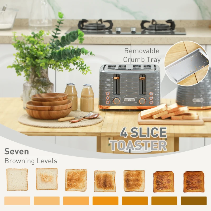 HOMCOM Czajnik 1,7L i toster na 4 kromki, szary zestaw