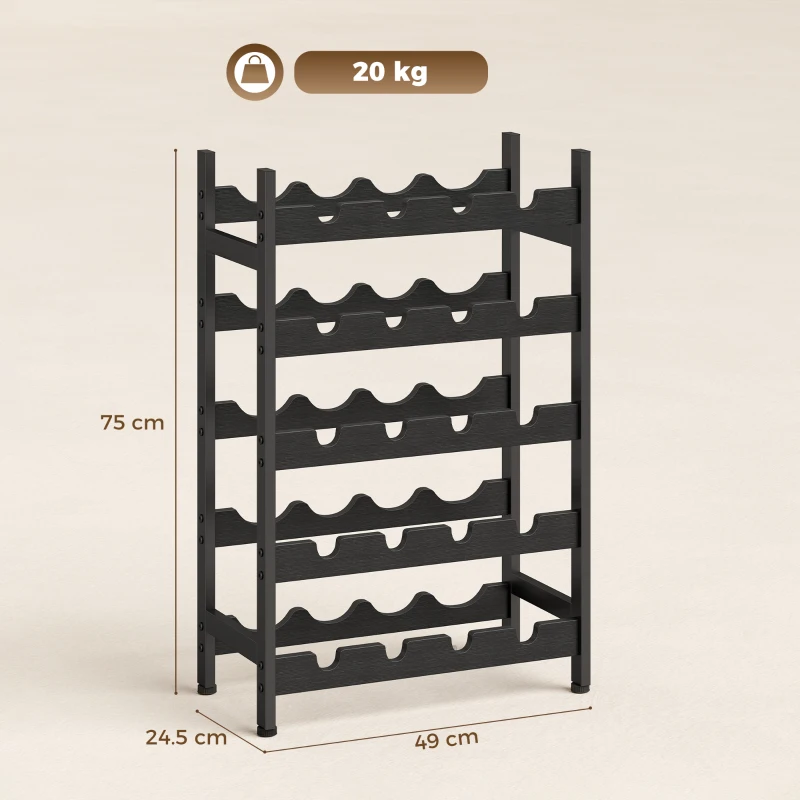 HOMCOM Wine Rack Freestanding Industrial Liquor Cabinet 5-Tier 20 Bottles Bar Stand with Adjustable Feet, Black