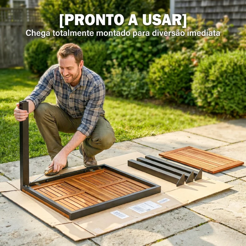 Outsunny Mesa de Refeição para Exterior Extensível 120/80x70 cm com Estrutura de Aço e Bancada de Madeira de Acácia para 4-6 Pessoas Madeira e Preto