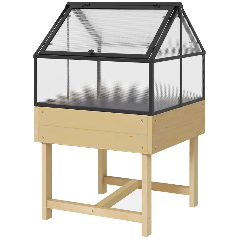 Outsunny Mini Greenhouse on Legs dim.  60L x 57l x 103H cm double opening roof Polycarbonate Panels, steel, treated Pine Wood