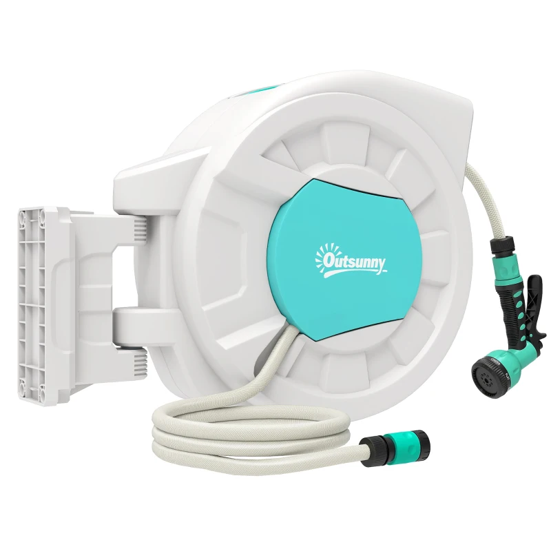 Outsunny Hose reel water hose reel 35+2 m wall bracket + handle 180° swivel 55 x 20 x 42 cm light gray