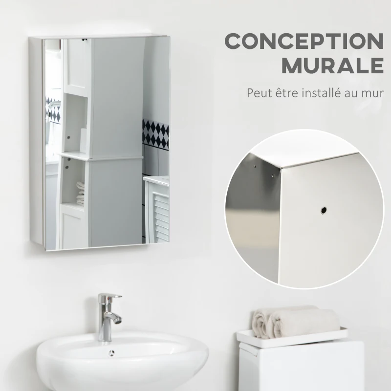 kleankin Stainless steel bathroom mirror cabinet wall-mounted toilet cabinet 39 x 12 x 60 cm