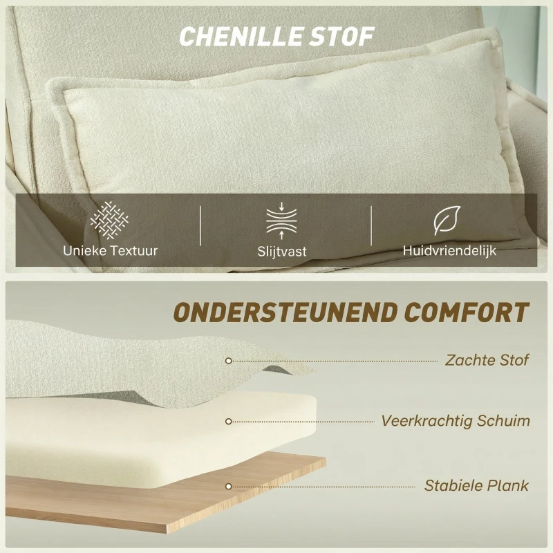 HOMCOM Slaapfauteuil 3-in-1 omvormbare fauteuil met bedfunctie, lendenkussen, voor woonkamer crèmewit