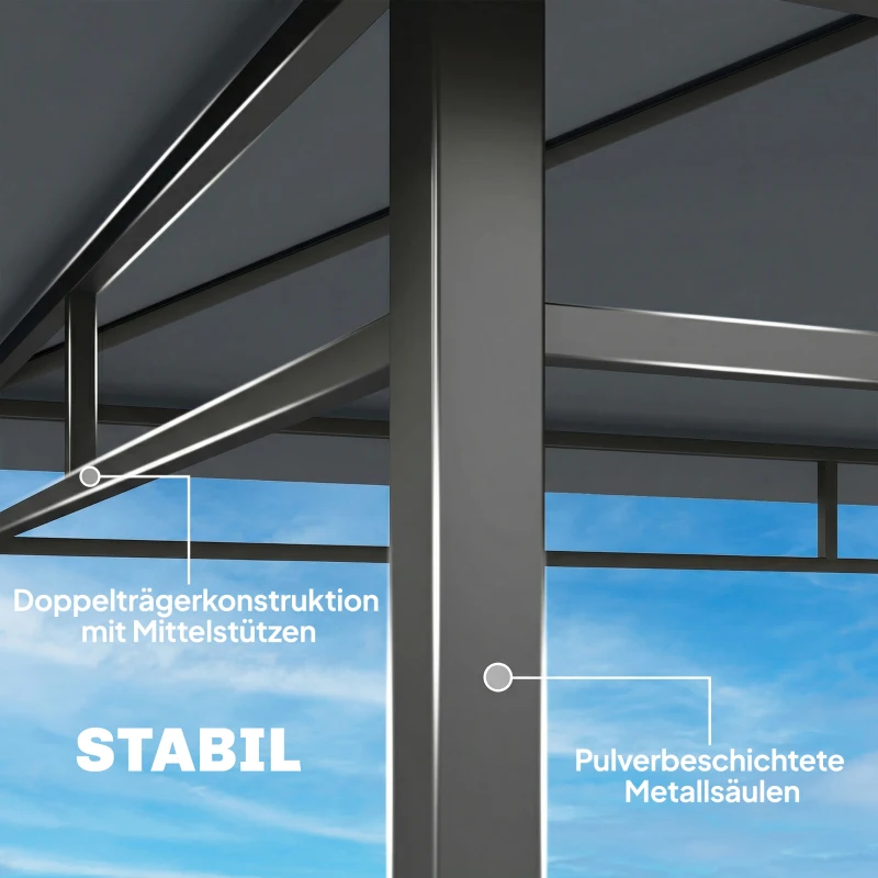 Outsunny Grillpavillon 2,4 x 1,4 m, Windfest Grillüberdachung mit Doppeldach Lüftungsöffnung Seitenregalen