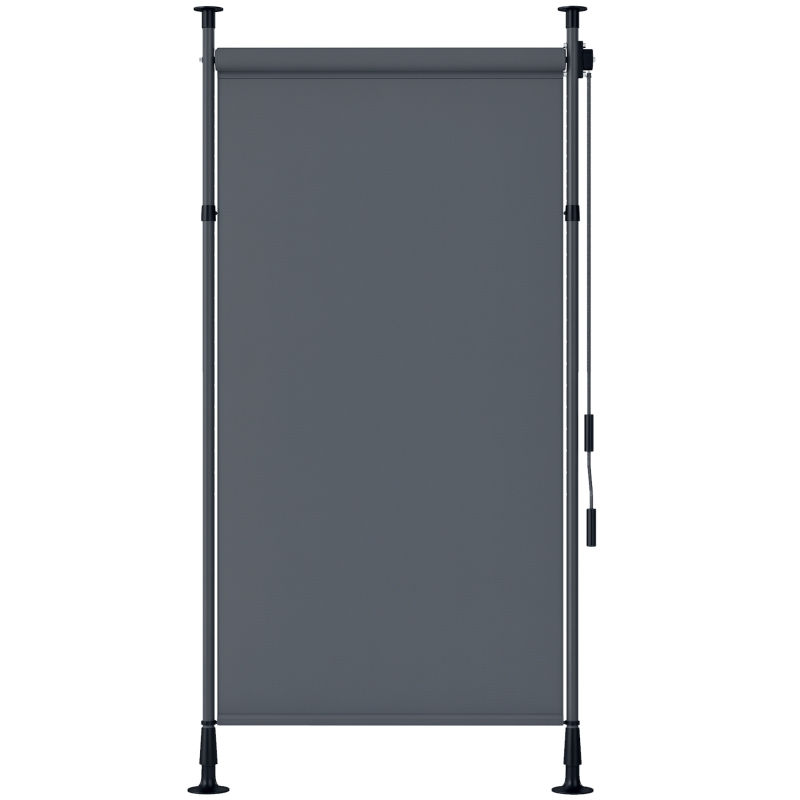 Outsunny Manual retractable freestanding awning adjustable length crank no-drill installation metal aluminum polyester dark gray