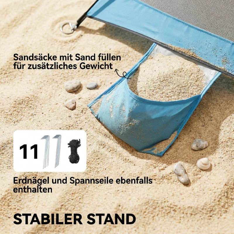 Outsunny Strandzelt für 2-3 Personen tragbares Wurfzelt mit Tür Fenster Sandsäcken Tragetasche, UV30+