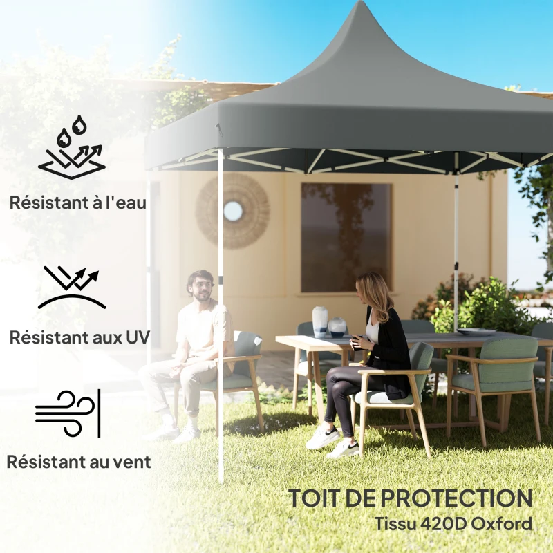 Outsunny Garden canopy folding tent 3 x 3 m 4 removable sidewalls 3 windows adjustable height carry bag gray