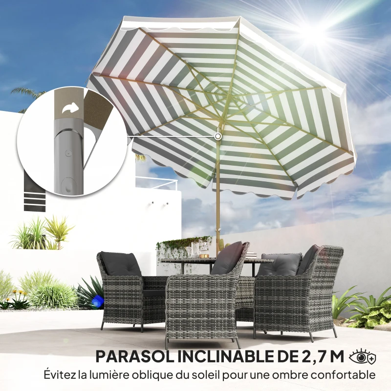 Outsunny Patio parasol tilting octagonal with crank 180 g/m² Ø 2.7 x 2.4 m light grey