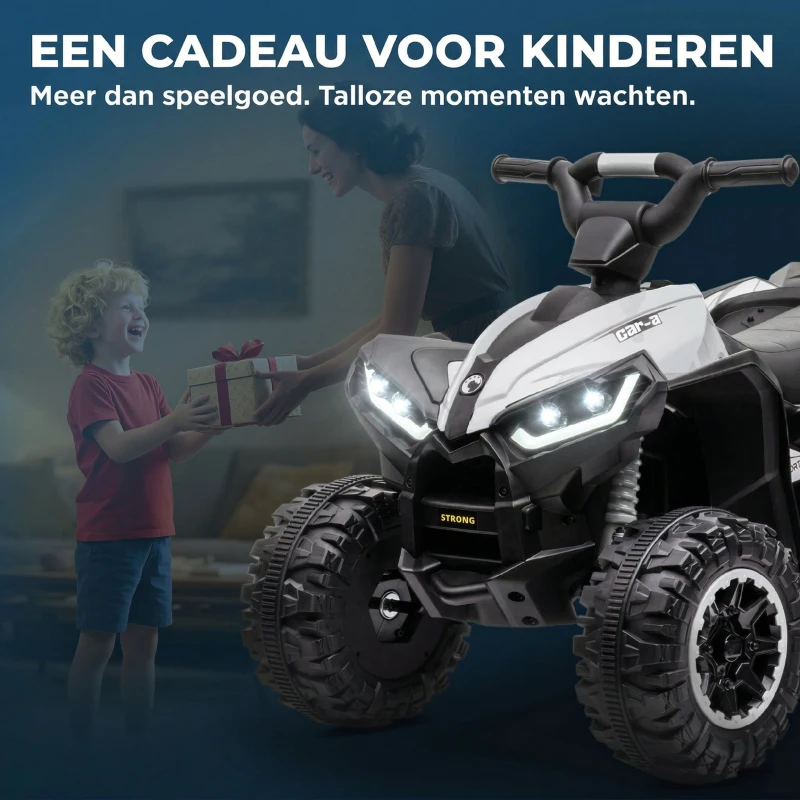 HOMCOM Elektrisch Kinderquad, LED-Koplampen, MP3-Speler, Schokdempers, Ergonomische Zit, wit+zwart(m-4)