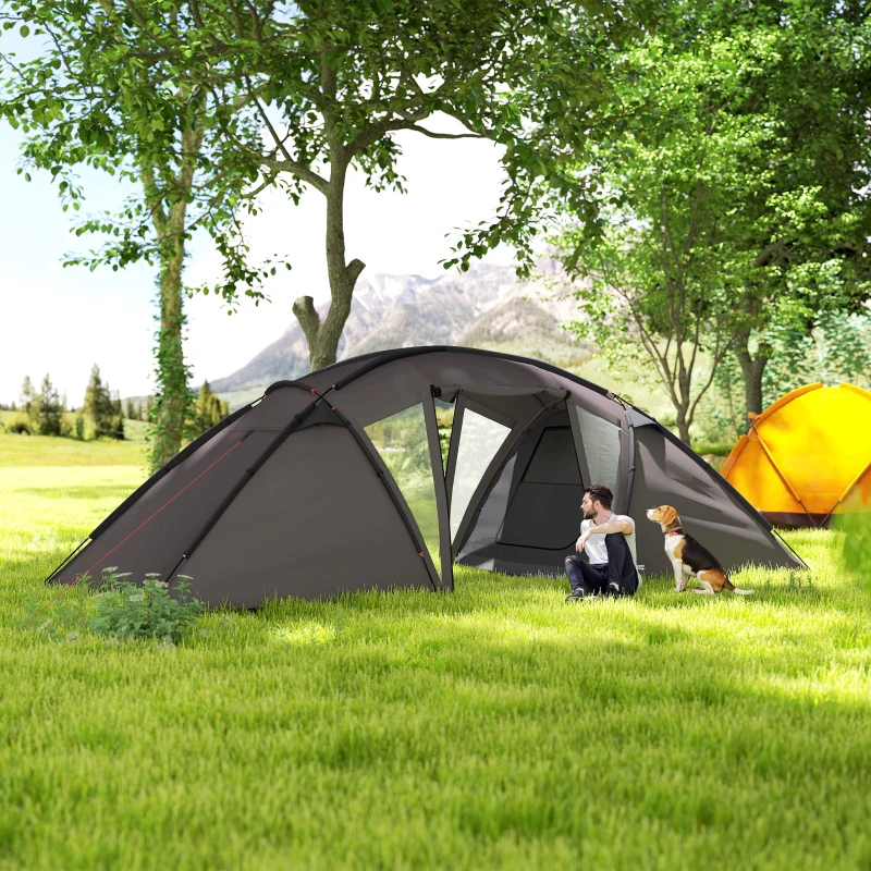 Outsunny Family Camping Tent for 4-6 People, 3000 mm Waterproof Tunnel Tent with 2 Doors, Carry Bag, Black
