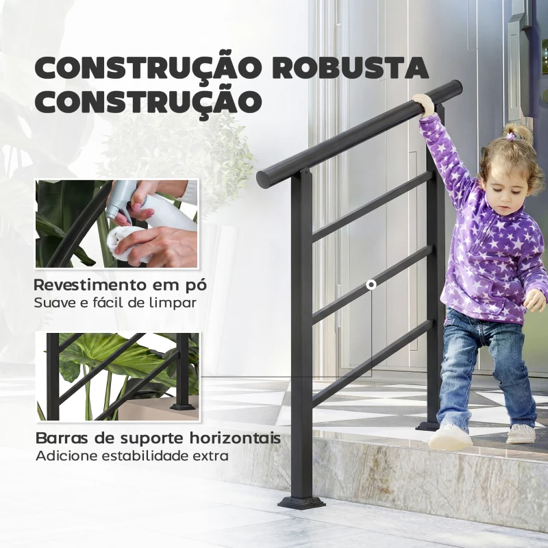 Outsunny Corrimão de Escada 95 cm Corrimão para Escada com Kit de Instalação Ângulo Ajustável para 1-3 Degraus Preto