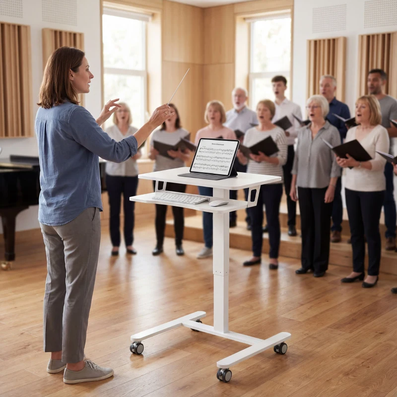 HOMCOM Height-Adjustable Sit-Stand Desk, Mobile Desk with Keyboard Tray, Casters and Steel Frame, White