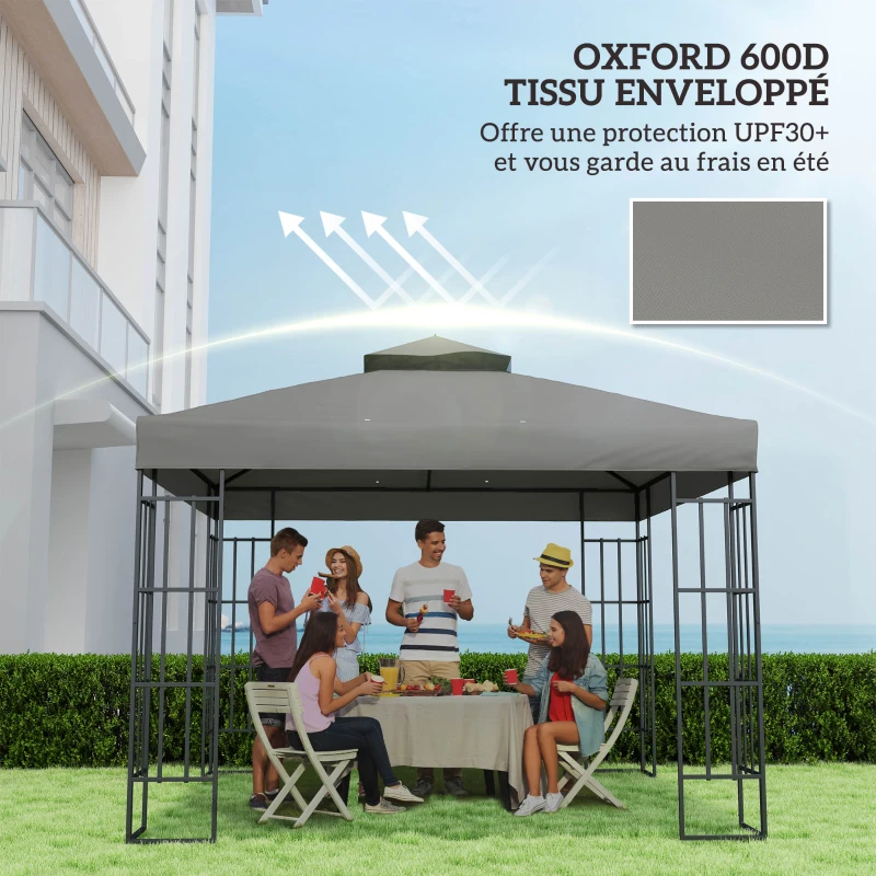 Outsunny Canopy Top 3 x 3 m Replacement Two-Tier Gazebo Canopy UPF30+ Drainage Holes Gray