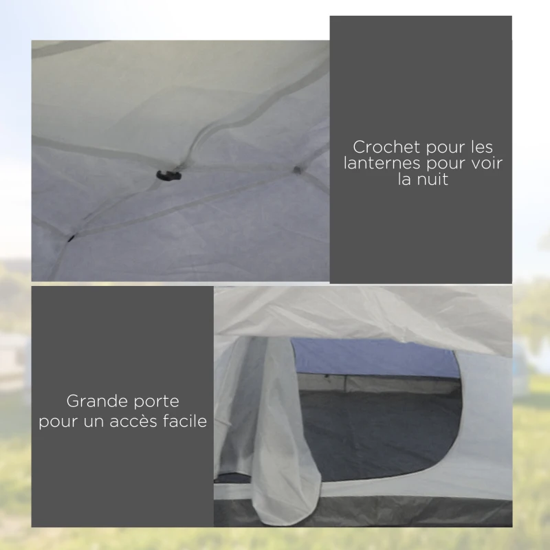 Outsunny 3/4 Person Dome Camping Tent Lightweight Ventilated with Zippered Doors 320 x 240 x 130 cm Dark Blue Light Gray