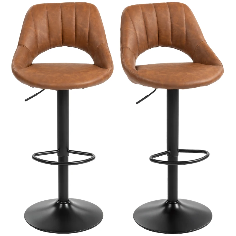 HOMCOM Bar Stools Set of 2, PU Leather Swivel Barstools with Backrest and Footrest for Kitchen, Counter, Breakfast Bar, Brown