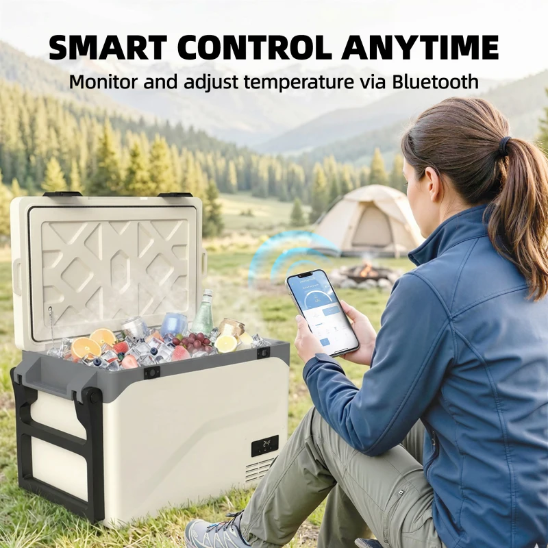 Outsunny 42.5L Compressor Car Fridge Freezer, Camping Refrigerator with App Control, 20℃-20℃