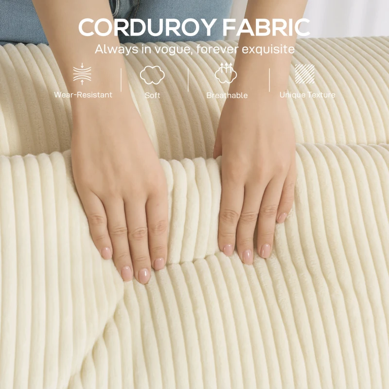 HOMCOM Sofa 3-osobowa, miękka struktura piankowa, szerokie podłokietniki, 2 poduszki, pokrycie sztruksowe, kolor beżowy