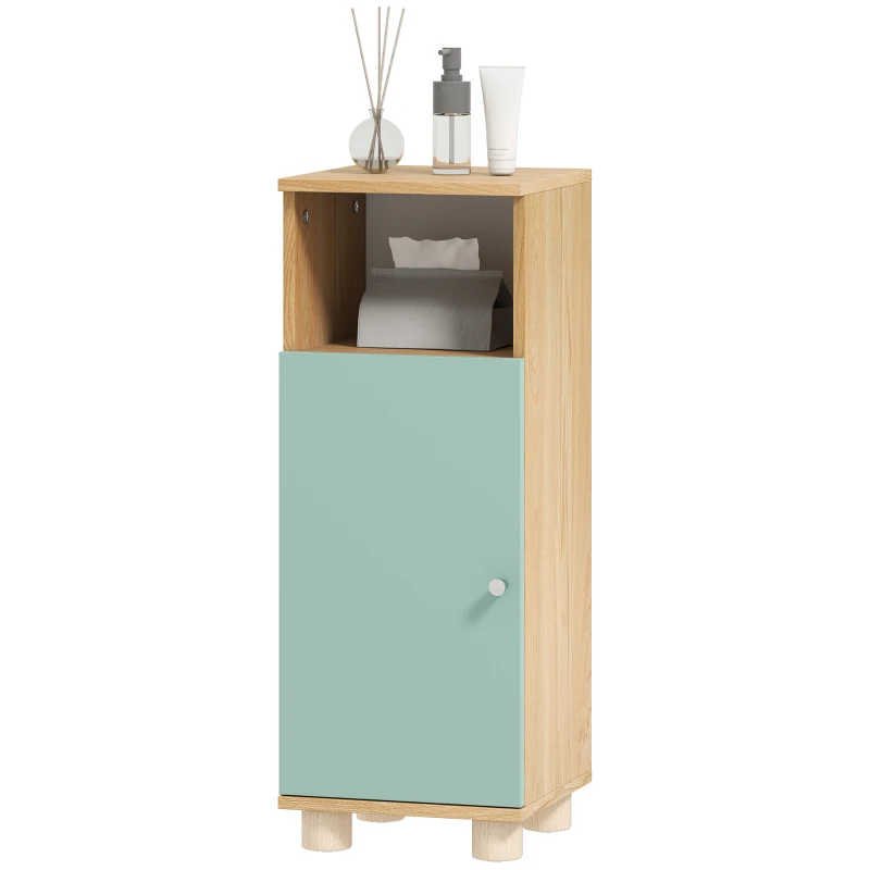 HOMCOM Bathroom Cabinet, Narrow Storage Unit with Door Cupboard and Open Compartment, 30x30x80 cm, Green