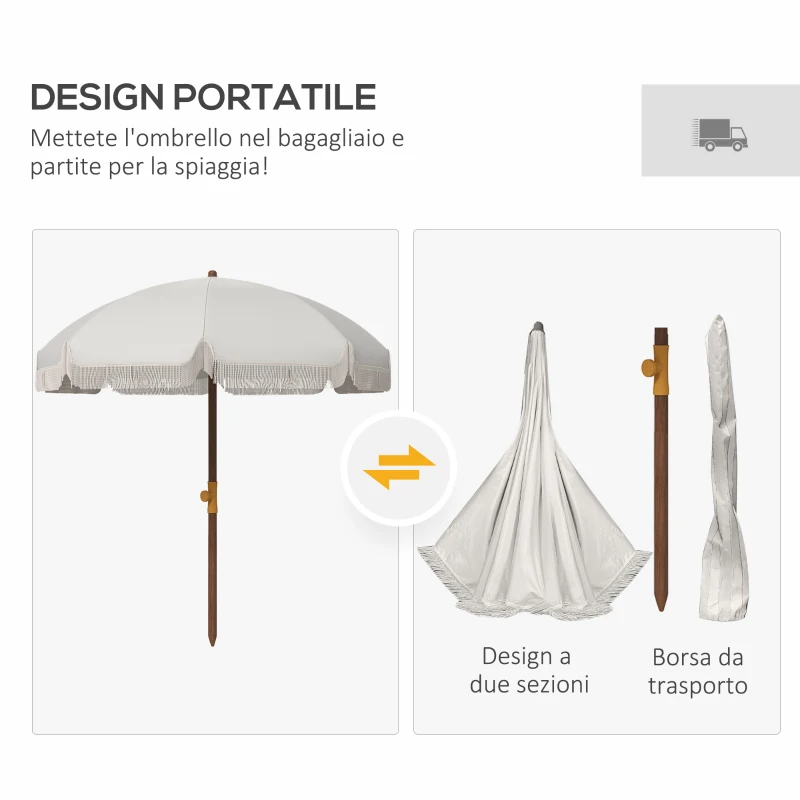 Outsunny Ombrellone da Spiaggia Salvaspazio con Protezione UV40+ e Borsa di Trasporto, Grigio Chiaro