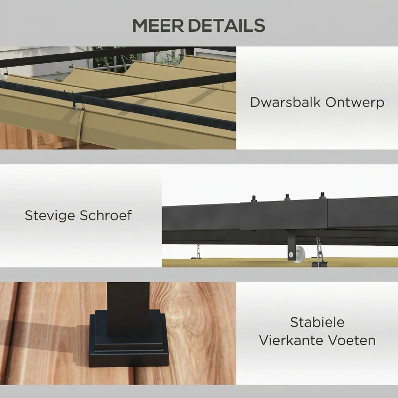 Outsunny Pergola, Robuuste Zonwering voor Tuin, Balkon, Terras, van Metaal en Kunststof, UV- en Waterafstotend, Khaki