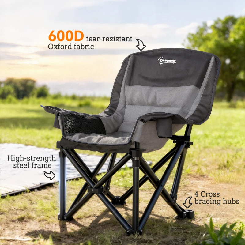 Outsunny Portable Padded Camping Chair, with Bag - Black/Grey