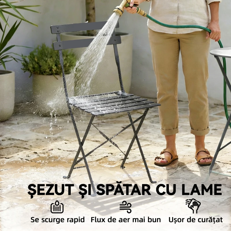 Outsunny Set Bistro Exterior, Mobilier Pliabil cu Masă și 2 Scaune, Negru