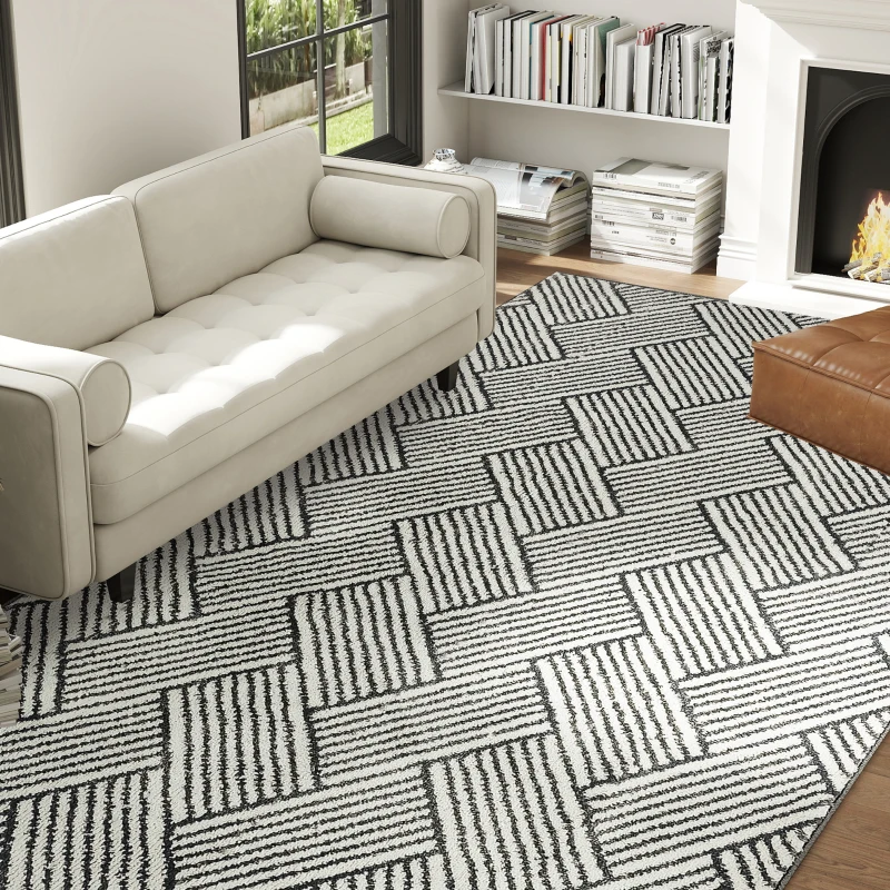 HOMCOM Living room rug 230 x 160 cm cm short pile machine-washable hypoallergenic for living room, bedroom, office, gray