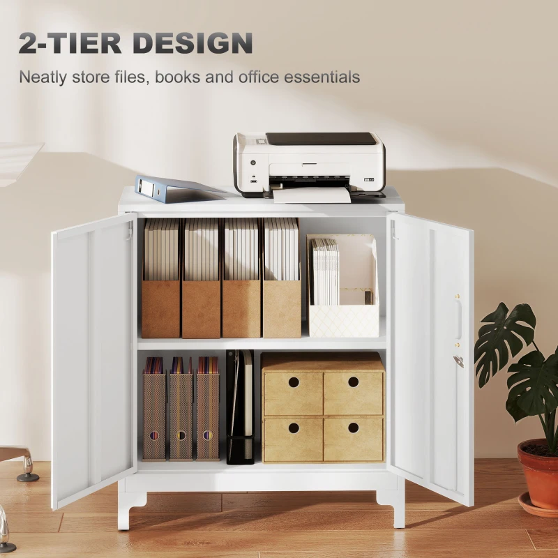 HOMCOM Metal Storage Cabinet with Locking Doors, Office Storage Cupboard, Lockable Filing Cabinet for Home Office, Garage, Utility Room, White
