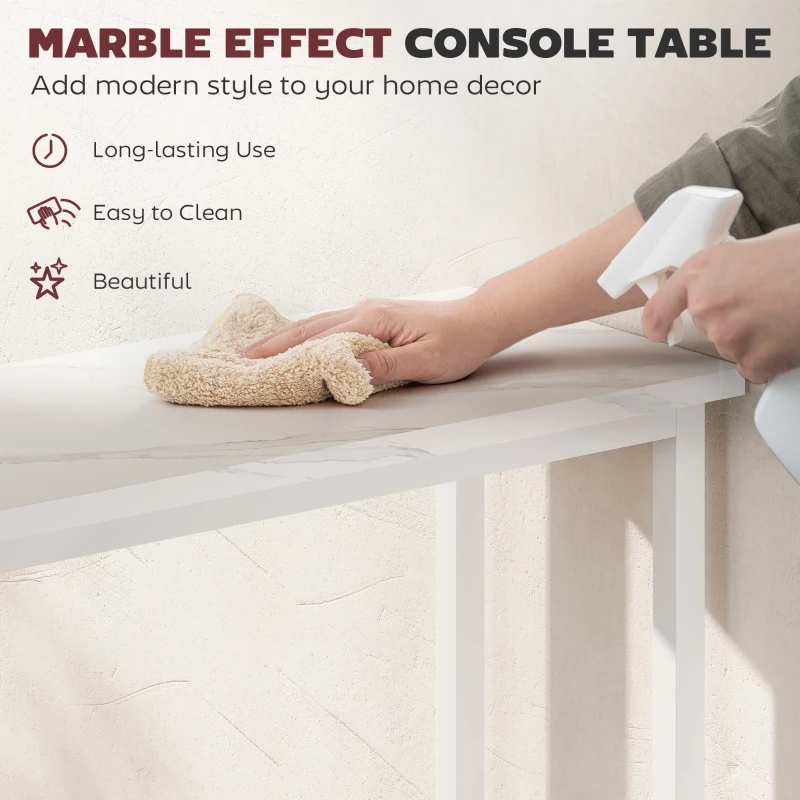 HOMCOM Modern Console Table, Entryway Table with Marble-Grain Top and Metal Frame for Living Room, Hallway, White