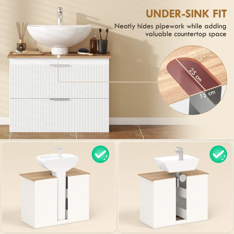 HOMCOM Szafka łazienkowa, 80 cm szafka z dwiema dużymi szufladami do umywalek z cokołem lub bez, Biała