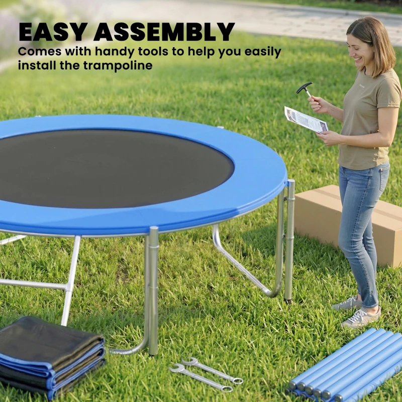 SPORTNOW Trambulină Elastică pentru Adulți Ø244cm, Covor Elastic pentru Adulți cu Plasă de Protecție, Scară cu 2 Trepte, Protecție pentru Arcuri, Structură din Oțel, Capacitate 100kg, Albastru