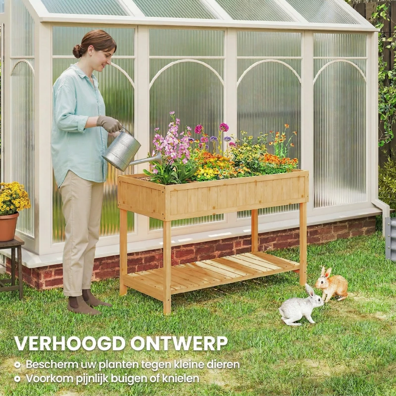 Outsunny Verhoogd Bed 8 Compartimenten Plantentafel Bloembak Sparrenhout 1 Plank + Afvoer