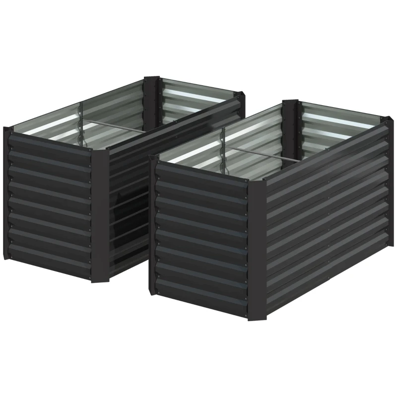 Outsunny Set of 2 Square Raised Garden Beds Galvanized Steel Frame Open Bottom 120 x 60 x 60 cm Dark Gray