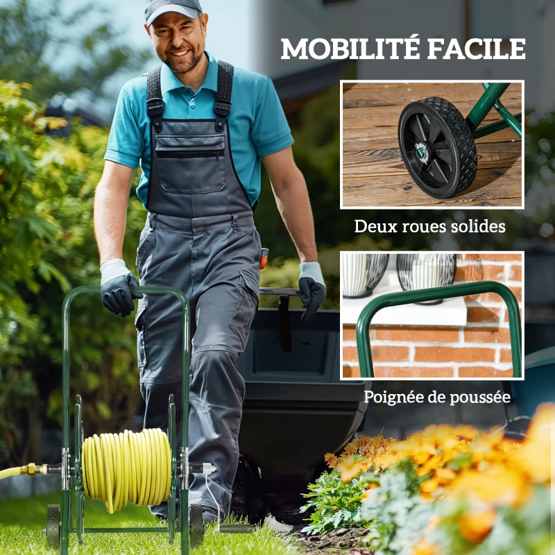 Outsunny Wheeled Hose Reel 30 m Hose Ø16 mm Reel Cart Metal Green