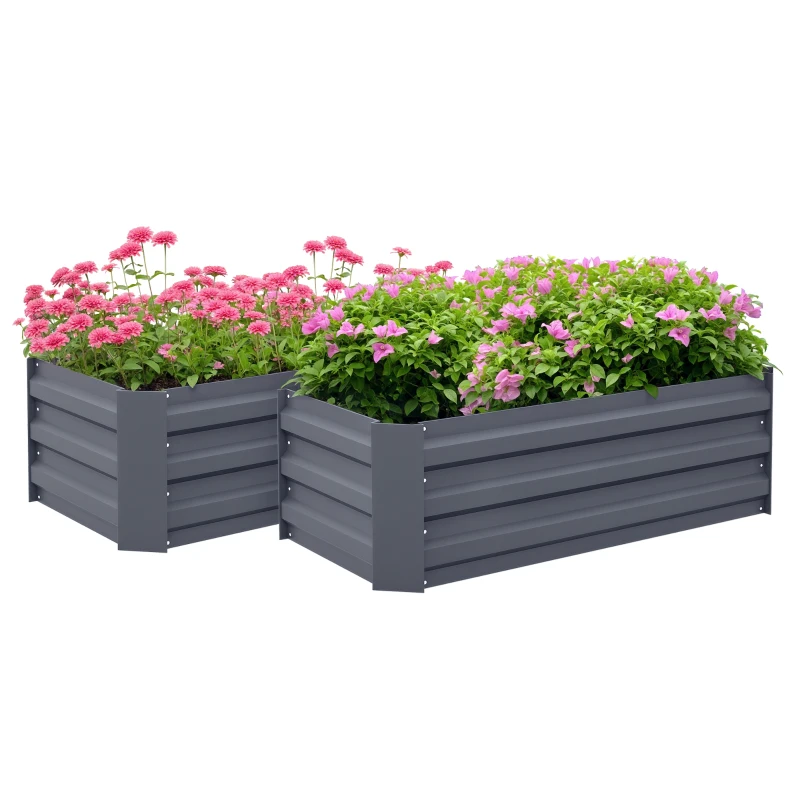 Outsunny Set of 2 Garden Raised Beds 100L x 50l x 30H cm - Gray Corrugated Steel Sheet