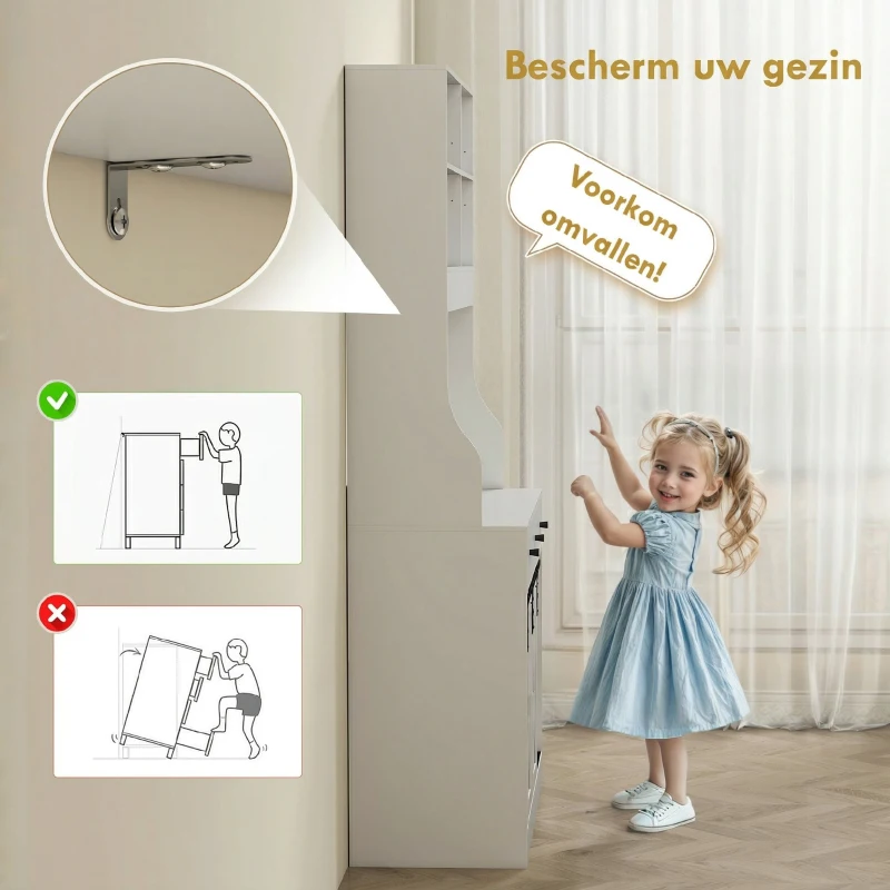 HOMCOM Keukenkast met Planken, Kasten, Lades en Werkruimte, Landelijke Sfeer, Verstelbare Planken, Hout, Wit(m-6)