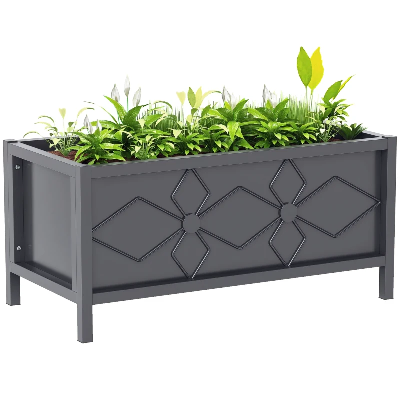 Outsunny Outdoor planter galvanized raised planter with safety edge rectangular 80 x 40 x 38 cm black