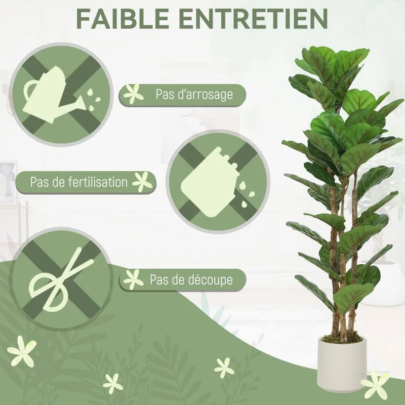 HOMCOM 120 cm Indoor Artificial Plant Fiddle-Leaf Fig Tree with Plastic Pot and Solid Wood Trunk, Green