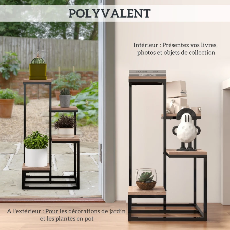 Outsunny Plant shelf Flower rack Metal and wood 4 levels with different heights Industrial style 40 x 40 x 75.5 cm