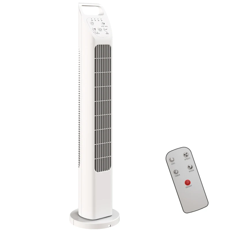 HOMCOM Turmventilator mit Fernbedienung, 7,5-Stunden-Timer, leiser Ventilator für Schlafzimmer, Weiß