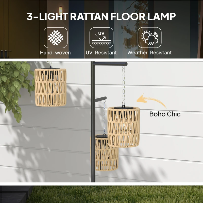 Lampa solarna Rattan z czujnikiem, 3 tryby, styl Boho