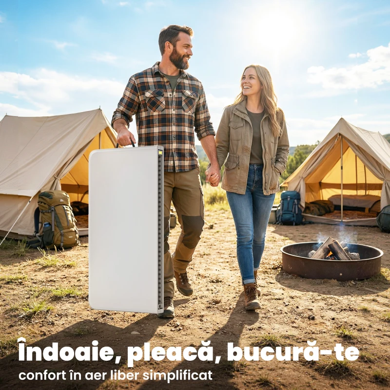 Outsunny Masă de Camping Pliabilă Pătrată, din Metal și HDPE, 86x86x74 cm, Alb