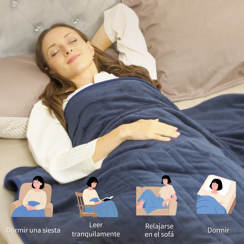 HOMCOM Manta Eléctrica de Coralina 180x130 cm 10 Niveles de Temperatura Temporizador Lavar a Máquina Pantalla LED Azul