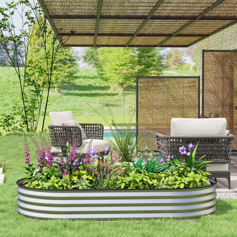 Outsunny Galvanized Steel Raised Planter Garden Bed Rubber Edge 181 x 93 x 30 cm Silver